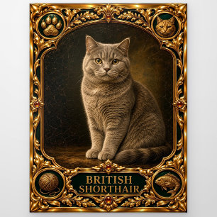 British Shorthair, Jewelled Heirloom Art Postcard