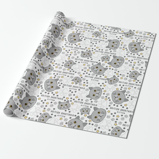British Shorthair Watercolor Wrapping Paper (Unrolled)