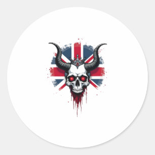 British Skull England UK Flag Premium T-Shirt (1) Classic Round Sticker