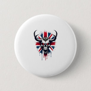 British Skull England UK Flag Premium T-Shirt (2) 2 Inch Round Button