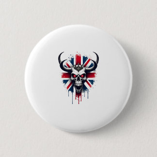 British Skull England UK Flag Premium T-Shirt (2) 2 Inch Round Button