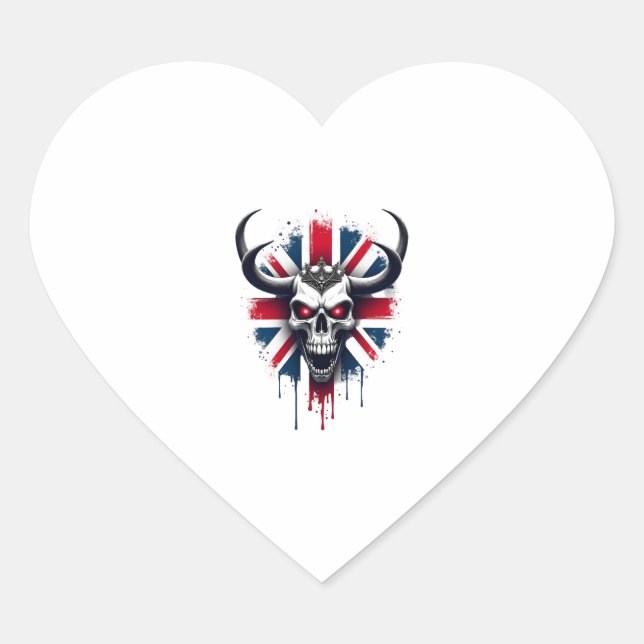 British Skull England UK Flag Premium T-Shirt (2) Heart Sticker (Front)
