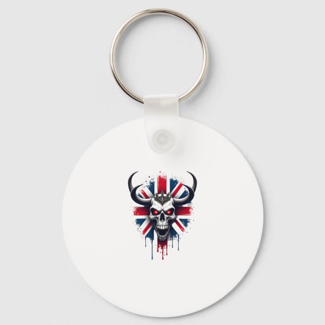 British Skull England UK Flag Premium T-Shirt (2) Keychain (Front)