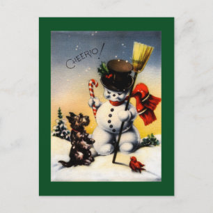 British Snowman and Scotty Dog Cheerio! Postcard