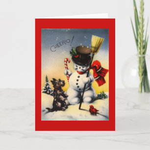 British Snowman and Scotty Dog Saying "Cheerio!" Holiday Card