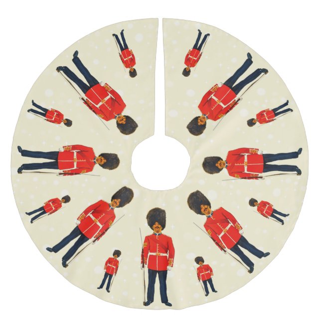 British soldiers in blue and red on light beige brushed polyester tree skirt (Front)