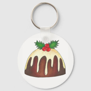 British Sugar Plum Pudding Christmas Holiday Holly Keychain