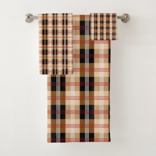 British tartan in black and tan bath towel set