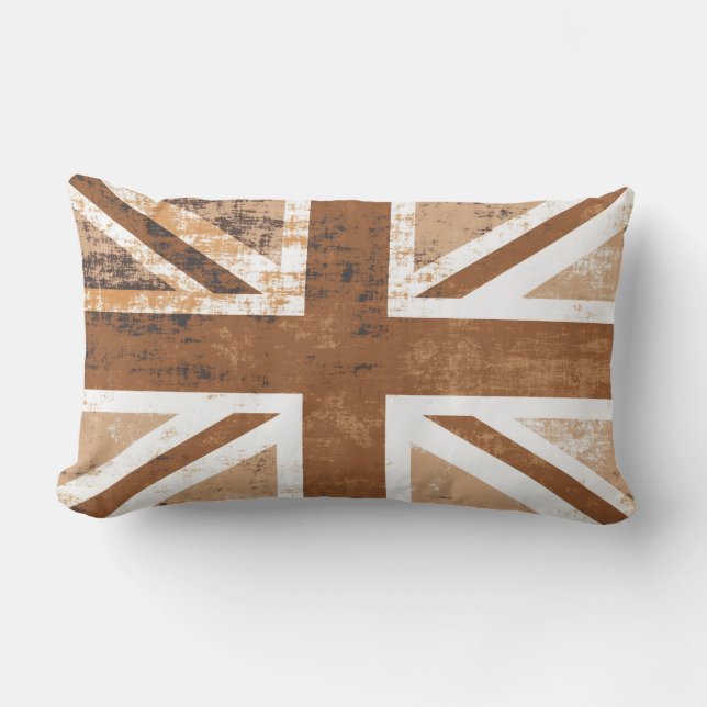 British UK Union Jack Flag in Grunge Rust Lumbar Pillow (Front)