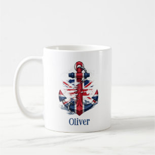 British Union Jack Anchor with Waves - Nautical Coffee Mug