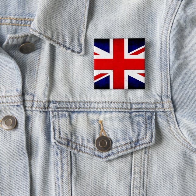 British Union Jack Flag 2 Inch Square Button (In Situ)