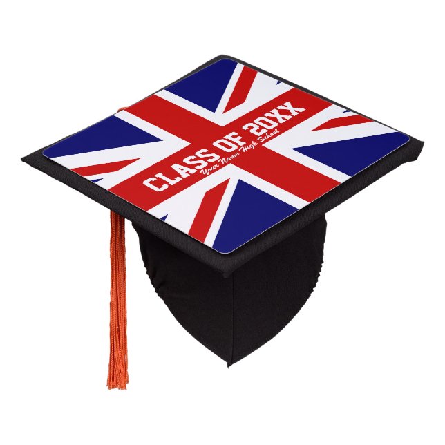 British Union Jack flag class of graduation party Graduation Cap Topper (Angled)