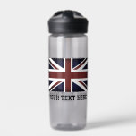 British Union Jack flag custom drink water bottle<br><div class="desc">British Union Jack flag custom plastic water bottle. Available in 20 or 25 oz. Handy for sports, gym, fitness, hiking, work, office and more. Cool Birthday gift idea for him or her. Personalize with your own name or quote. Double sided print. Vintage UK flag of United Kingdom, Great Britain, England....</div>