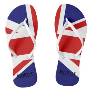 British Union Jack flag flip flops with name