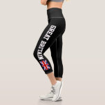British Union Jack flag high waist capri leggings<br><div class="desc">British Union Jack flag high waist Capri leggings. Custom pants for sports,  yoga,  workout,  fitness training,  exercise and more. Black background colour with bold text and UK flag of United Kingdom,  Great Britain. English pride design.</div>