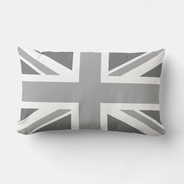 British Union Jack Flag in gray Lumbar Pillow (Front)