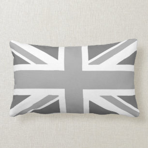 British Union Jack Flag in gray Lumbar Pillow