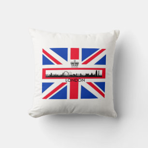 British Union Jack Flag London Eye Skyline Throw Pillow