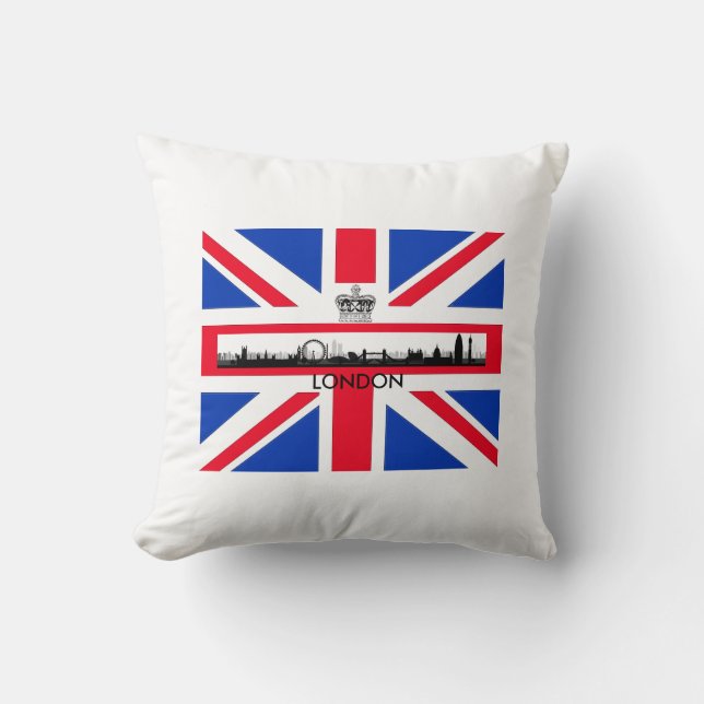 British Union Jack Flag London Eye Skyline Throw Pillow (Front)
