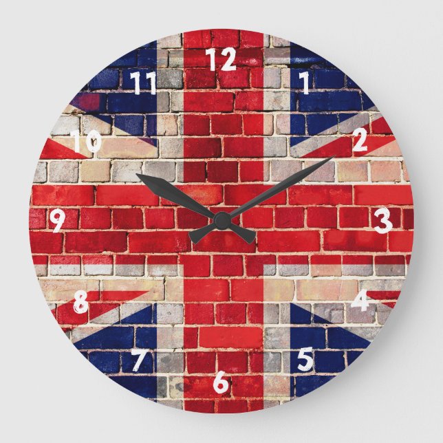 British Union Jack flag on a brick wall Large Clock (Front)