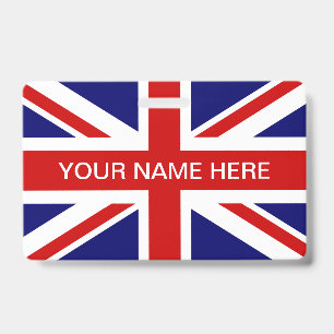 British Union Jack flag personalized name Badge