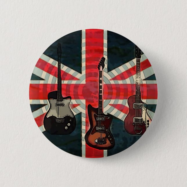 British Union Jack Flag Rock Roll Electric Guitar 2 Inch Round Button (Front)