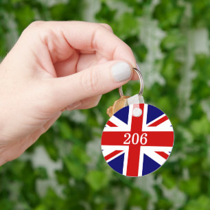 British Union Jack flag round hotel room number Keychain