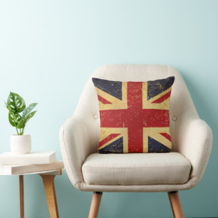 British Union Jack Flag Vintage Grunge Throw Pillow