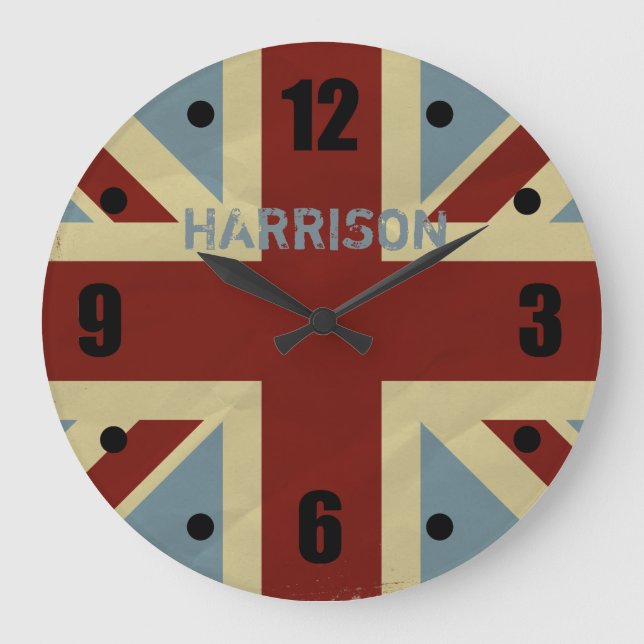 British Union Jack Grunge Flag Large Clock (Front)