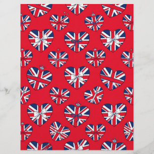 British Union Jack Hearts Red Scrapbook Paper