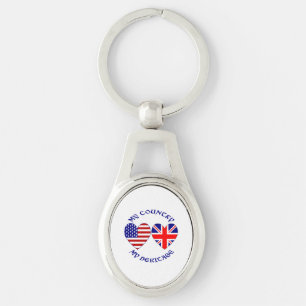 British USA Heart Flags Country Heritage Keychain