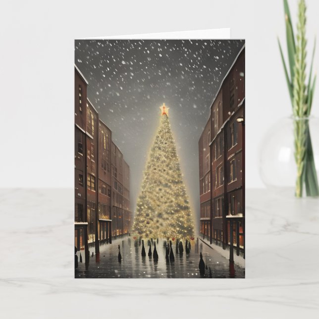 British Victorian Christmas with Gold Tree Holiday Card (Front)