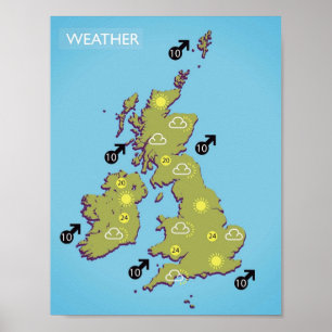 British vintage style television weather map poster