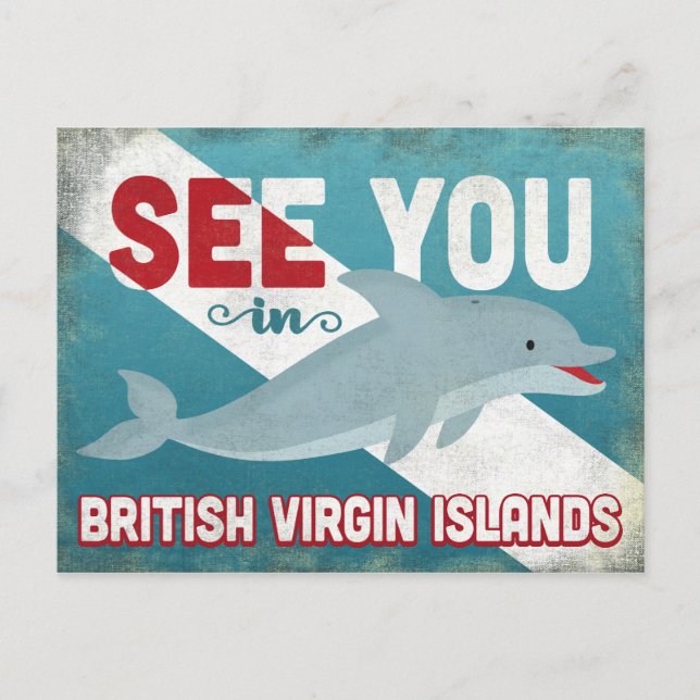 British Virgin Islands Dolphin - Vintage BVI Postcard (Front)