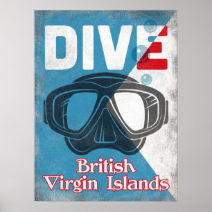 British Virgin Islands Vintage Scuba Diving Mask Poster
