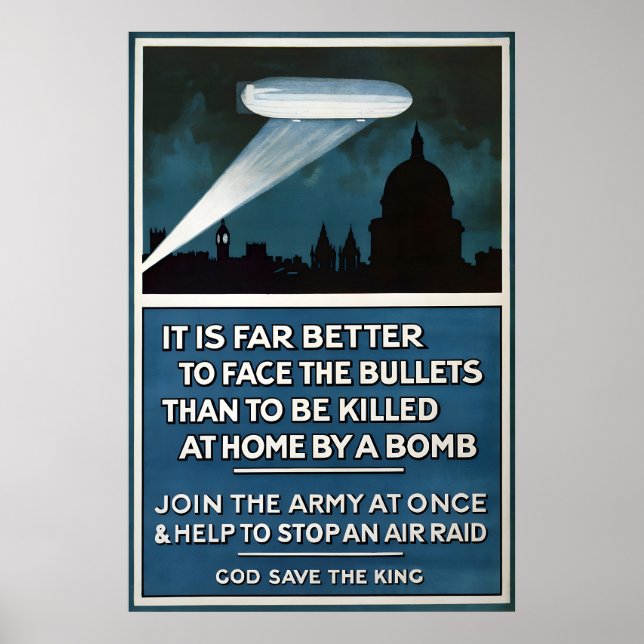 British WWI Propaganda Poster Zeppelin warning Art (Devant)