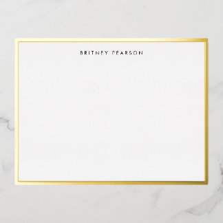 Britney Gold Foil Border Personalized Stationery Foil Invitation Postcard