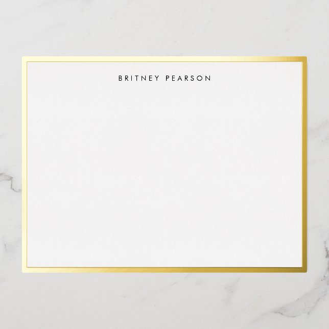 Britney Gold Foil Border Personalized Stationery Foil Invitation Postcard (Front)