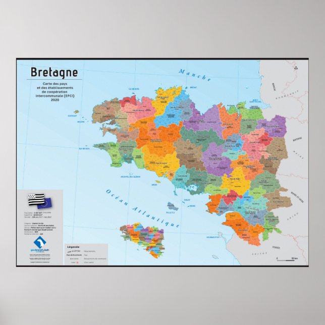 Brittany, administrative card 2020 (in French) Poster (Front)