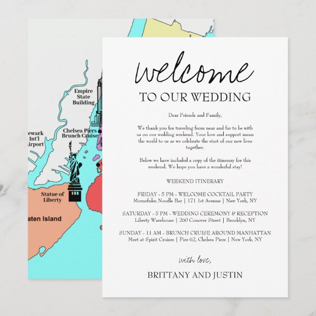 Brittany Calligraphy Welcome Letter & Map Invitation (Front/Back)