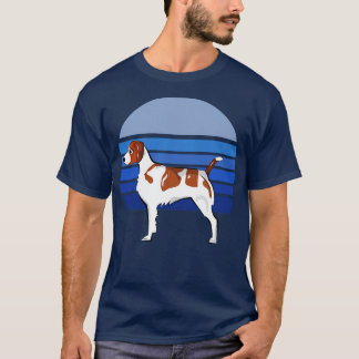 Brittany Dog Blue Retro T-Shirt