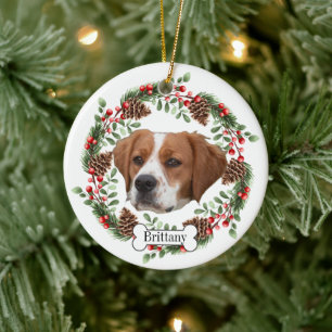 Brittany dog ceramic ornament