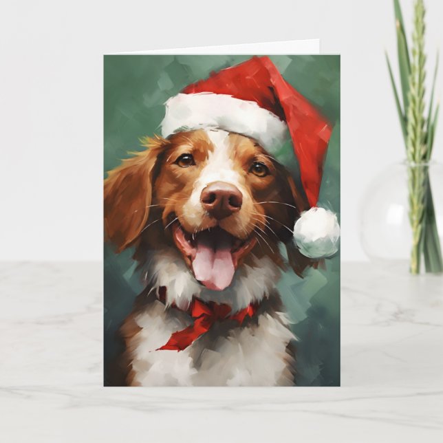 Brittany dog Christmas brush painting artwork Card (Front)