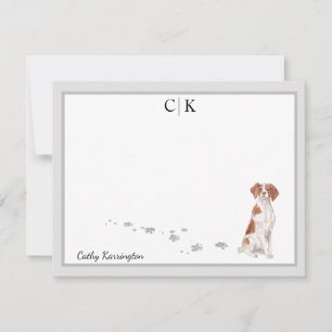 Brittany Dog Grey Border Monogram Your Name Custom Card