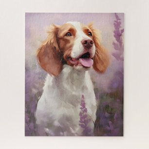 Brittany dog in Lavender field Jigsaw Puzzle