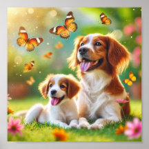Brittany dog mom and her puppy
