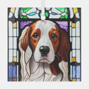 Brittany Dog "Stained Glass"  Glass Ornament