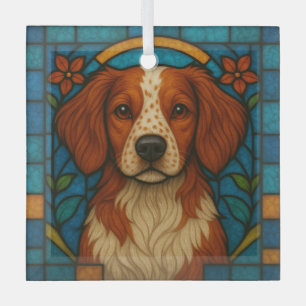 Brittany Dog "Stained Glass"  Glass Ornament