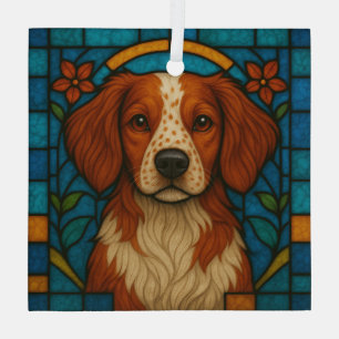 Brittany Dog "Stained Glass" Glass Ornament