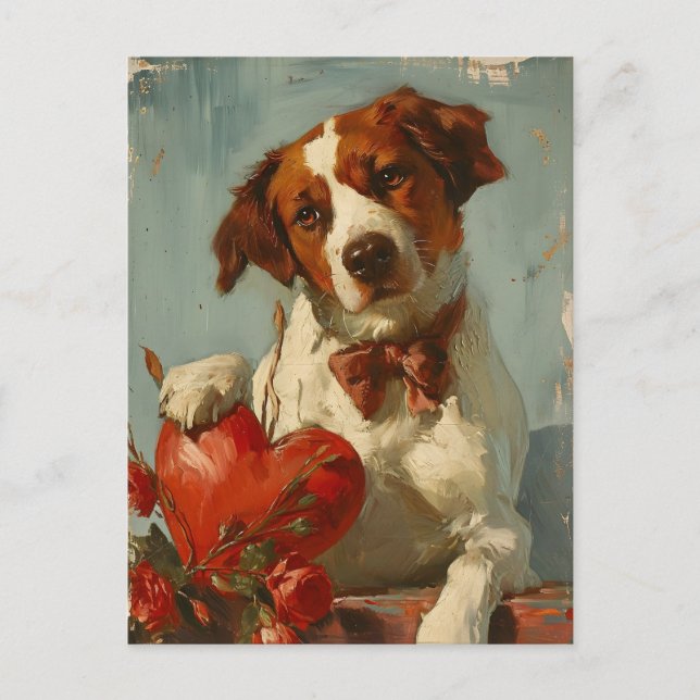 Brittany dog Vintage Valentine's day Postcard (Front)